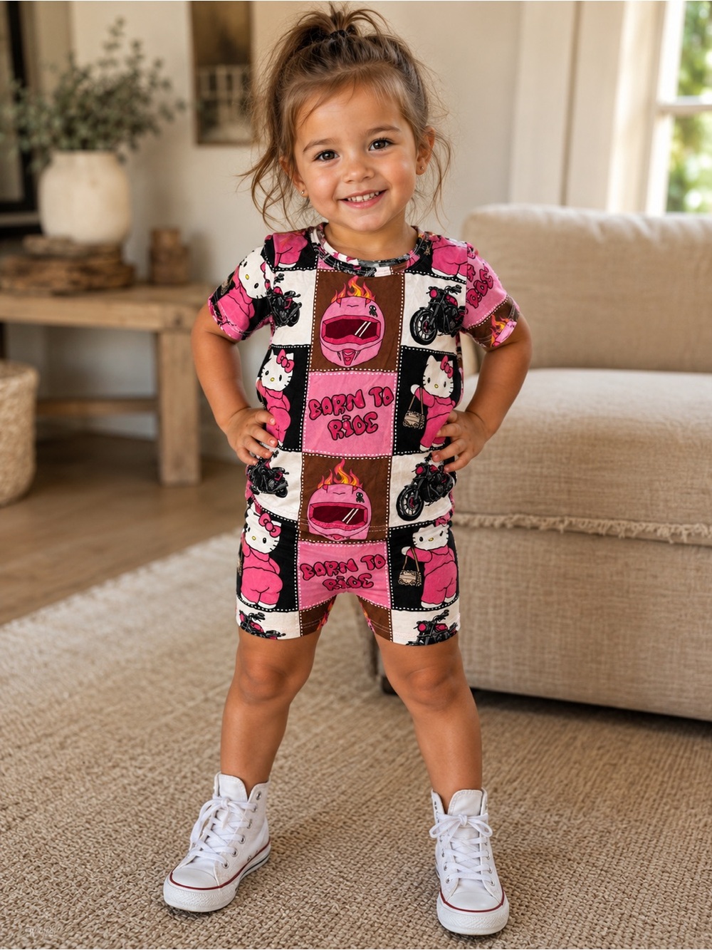 Bamboo Hello Kitty Pink 'Born to Ride' Kids Pajama Set